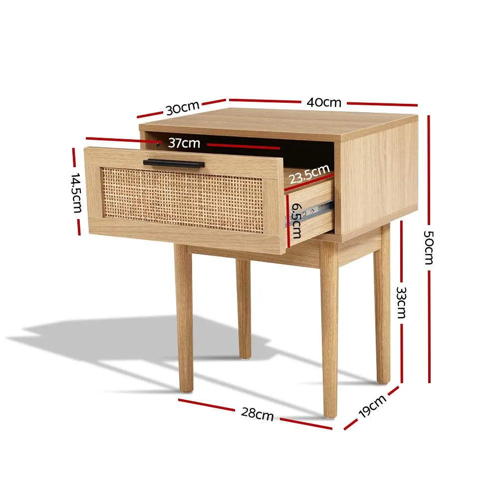 2 x Bedside Tables with Drawer & Tallboy With 6 Drawers Rattan Bedroom Package