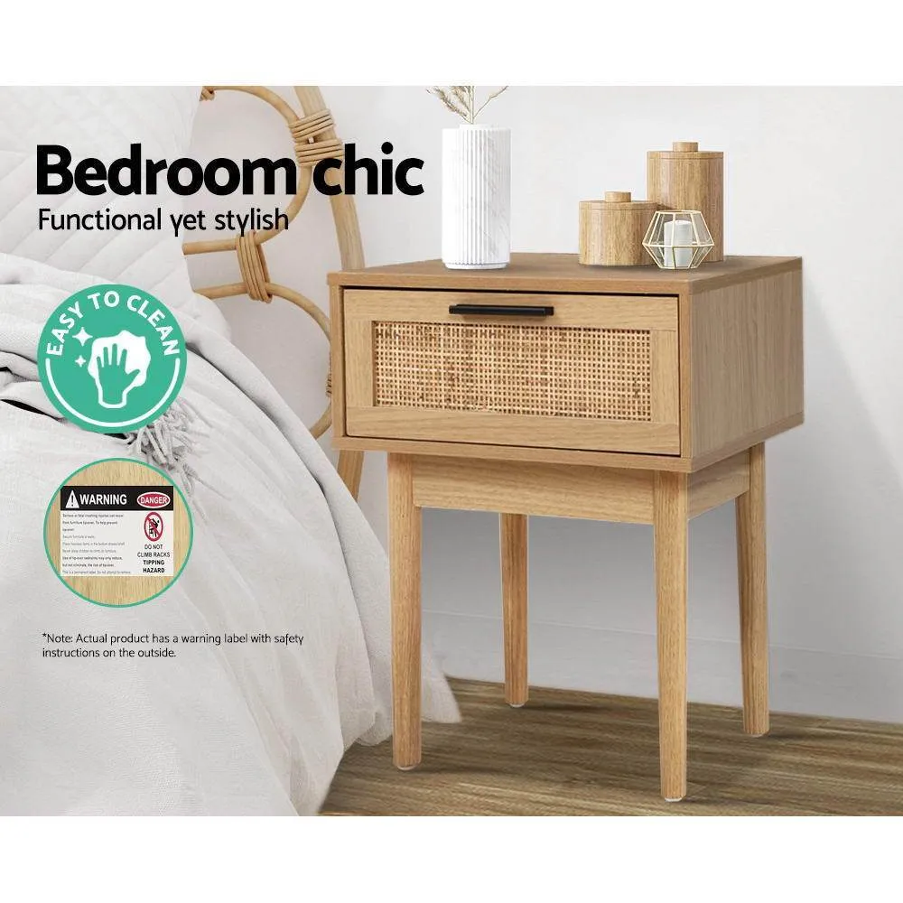 2 x Bedside Tables with Drawer & Tallboy With 6 Drawers Rattan Bedroom Package