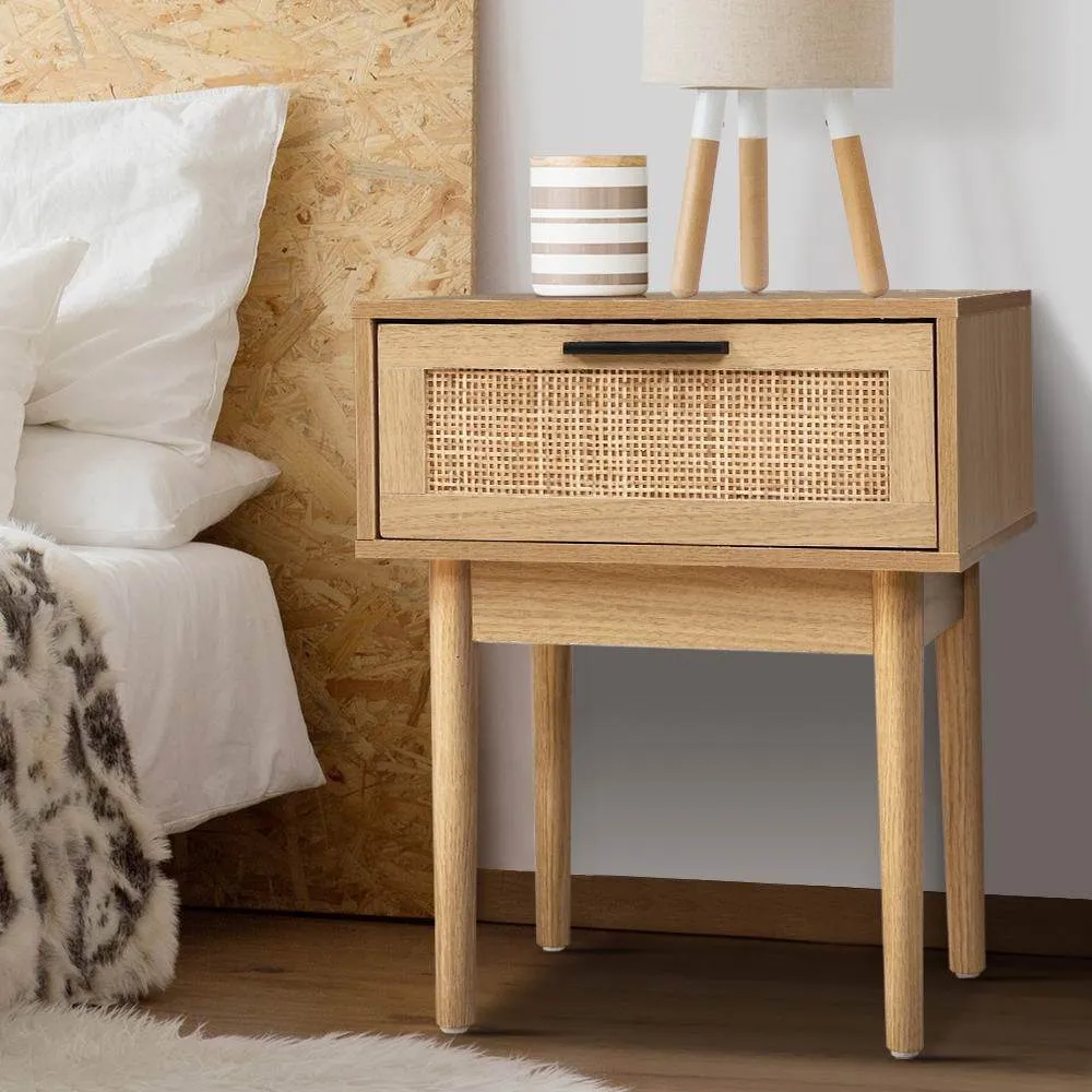 2 x Bedside Tables with Drawer & Tallboy With 6 Drawers Rattan Bedroom Package