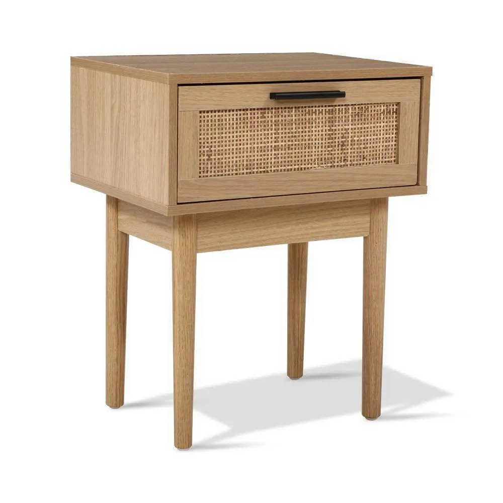 2 x Bedside Tables with Drawer & Tallboy With 6 Drawers Rattan Bedroom Package