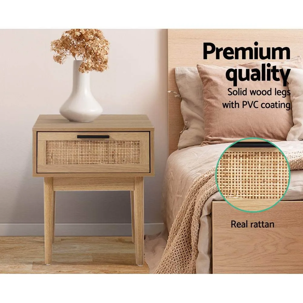 2 x Bedside Tables with Drawer & Tallboy With 6 Drawers Rattan Bedroom Package