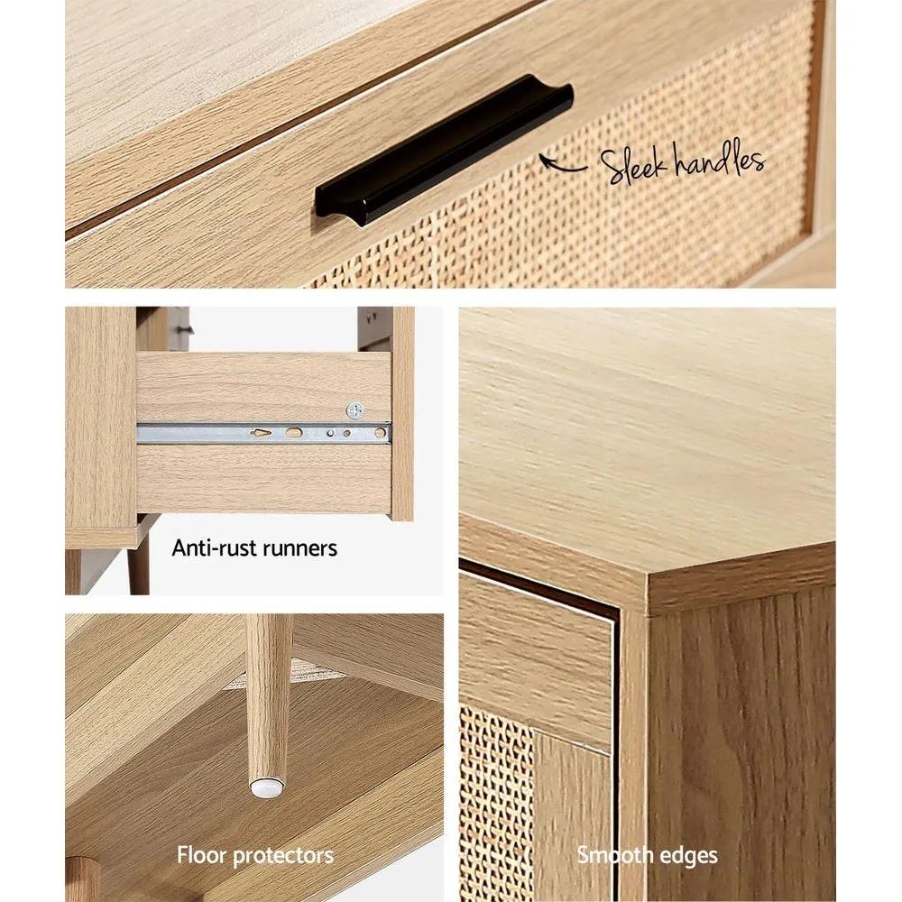 2 x Bedside Tables with Drawer & Tallboy With 6 Drawers Rattan Bedroom Package