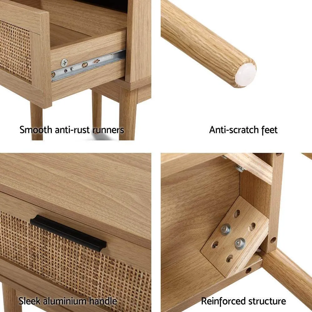 2 x Bedside Tables with Drawer & Tallboy With 6 Drawers Rattan Bedroom Package