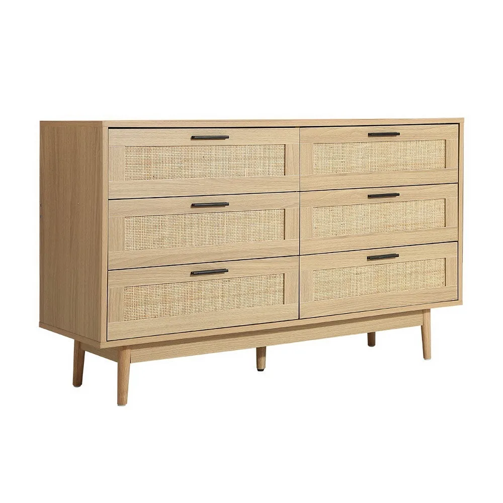 2 x Bedside Tables with Drawer & Tallboy With 6 Drawers Rattan Bedroom Package