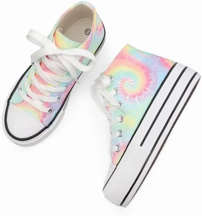ANTLULU Girls?? Platform Canvas Shoes Low Top and High Top Canvas Sneakers Lace-up Fashion Casual Shoes for Girls