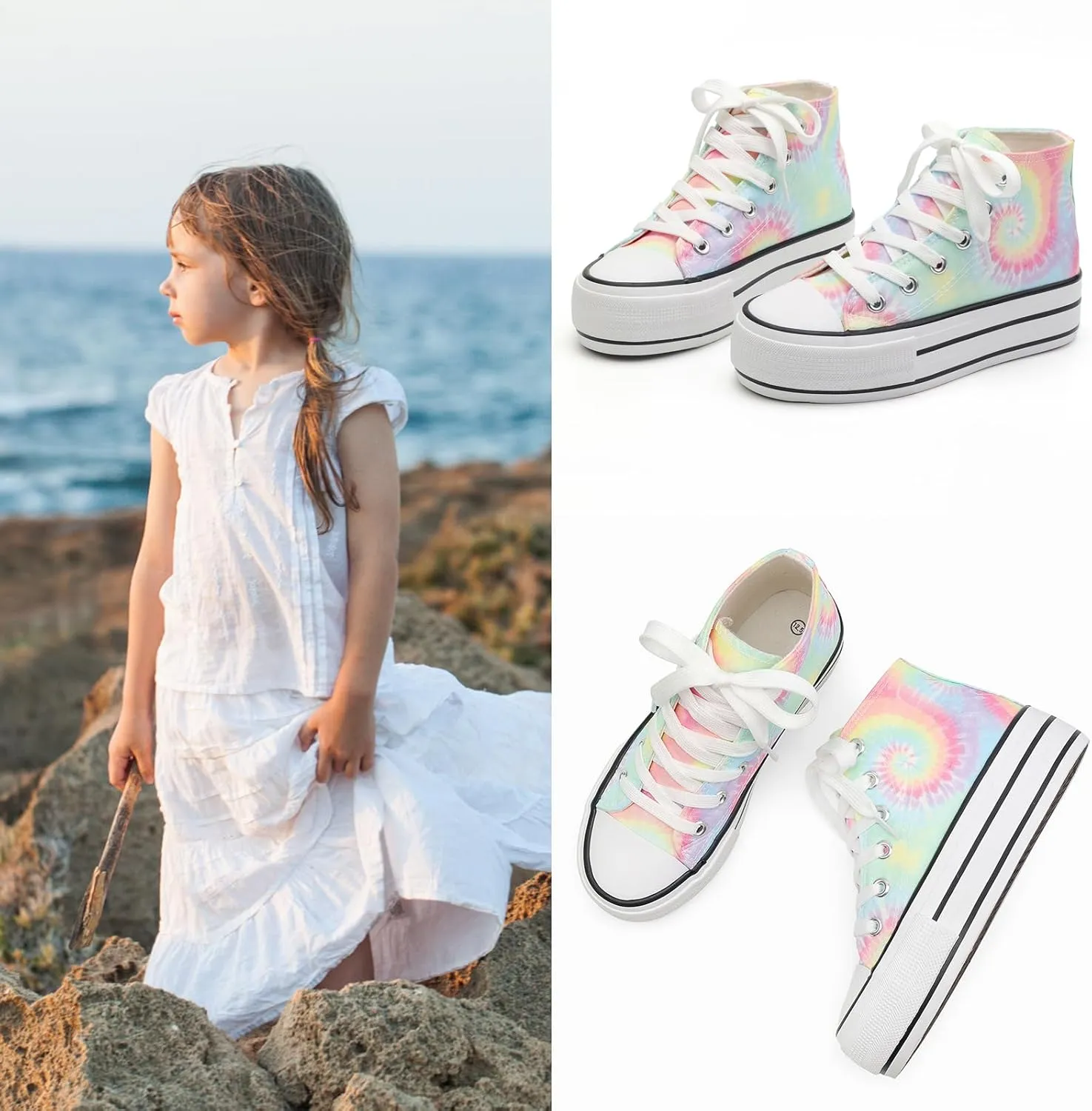 ANTLULU Girls?? Platform Canvas Shoes Low Top and High Top Canvas Sneakers Lace-up Fashion Casual Shoes for Girls