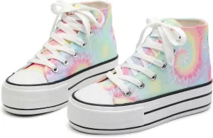 ANTLULU Girls?? Platform Canvas Shoes Low Top and High Top Canvas Sneakers Lace-up Fashion Casual Shoes for Girls