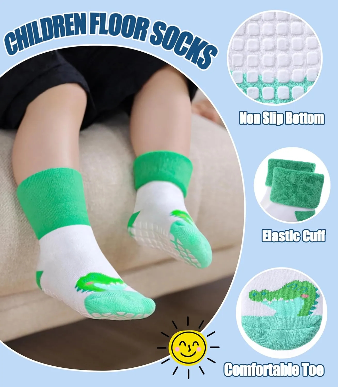 Baby Grips Non-Slip Thermal Socks for Kids, Toddler Girls Boys - Cozy Thick Cotton Winter Warm Socks