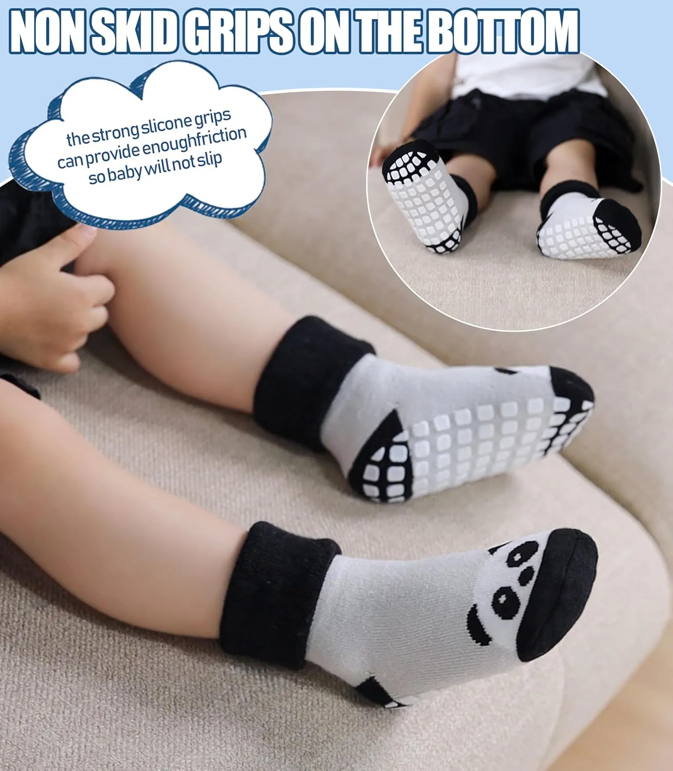 Baby Grips Non-Slip Thermal Socks for Kids, Toddler Girls Boys - Cozy Thick Cotton Winter Warm Socks