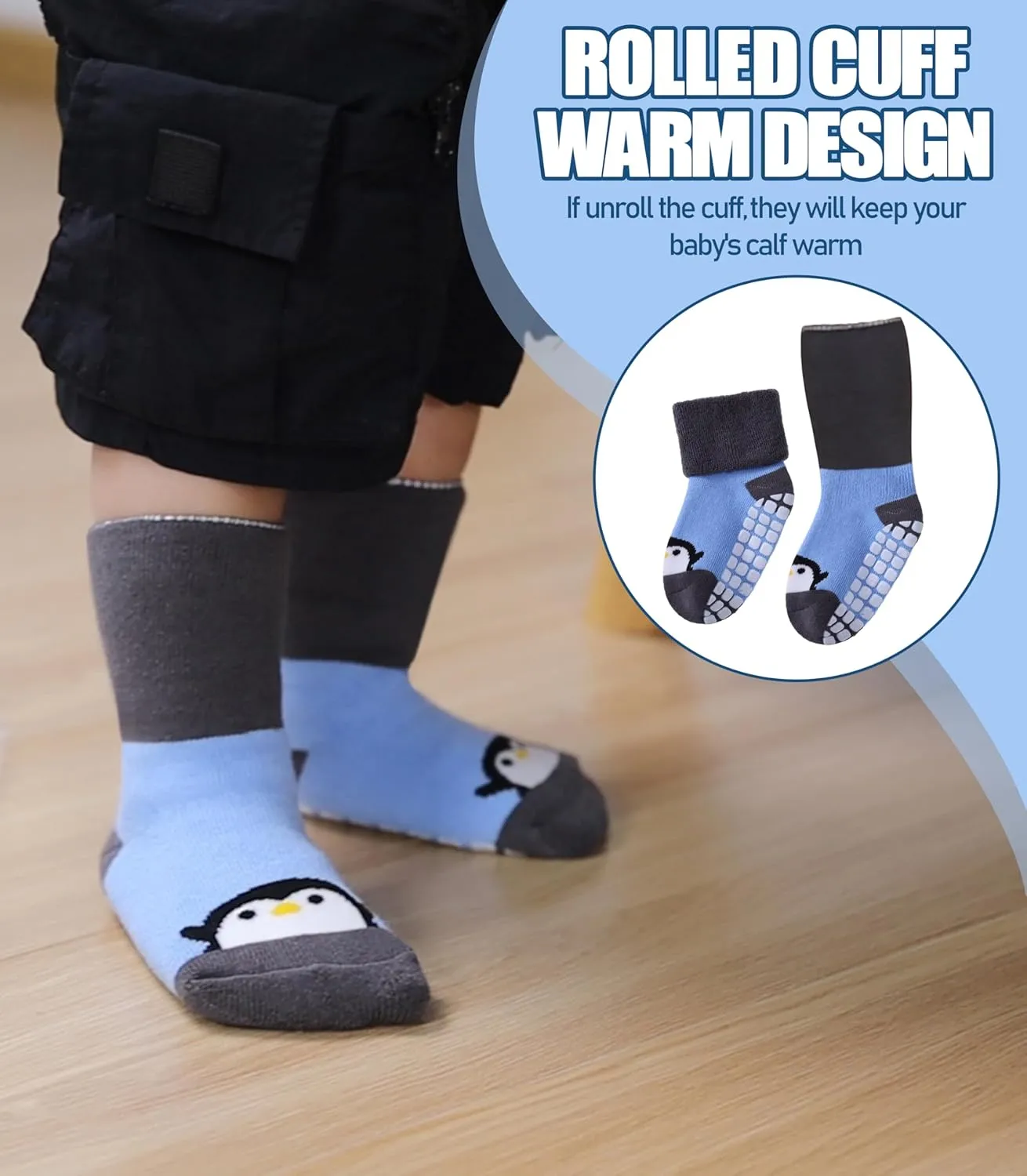 Baby Grips Non-Slip Thermal Socks for Kids, Toddler Girls Boys - Cozy Thick Cotton Winter Warm Socks