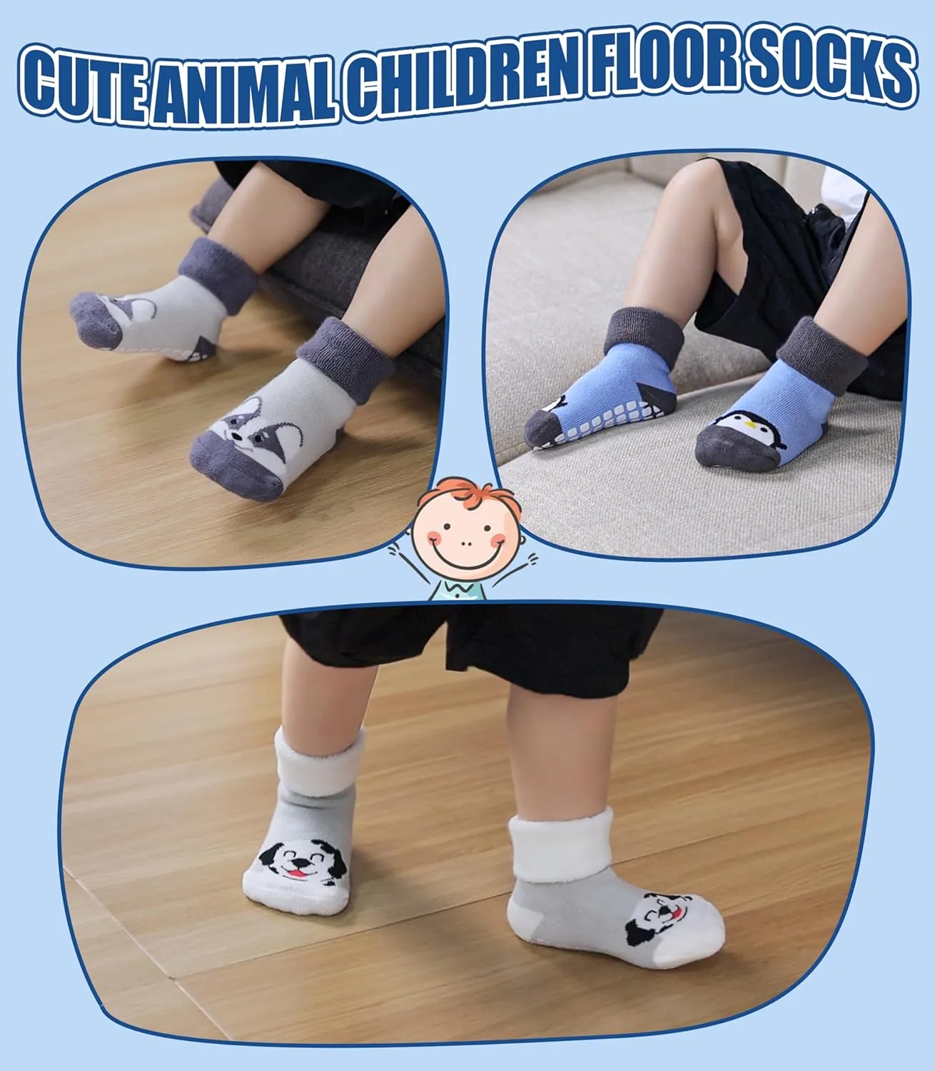 Baby Grips Non-Slip Thermal Socks for Kids, Toddler Girls Boys - Cozy Thick Cotton Winter Warm Socks