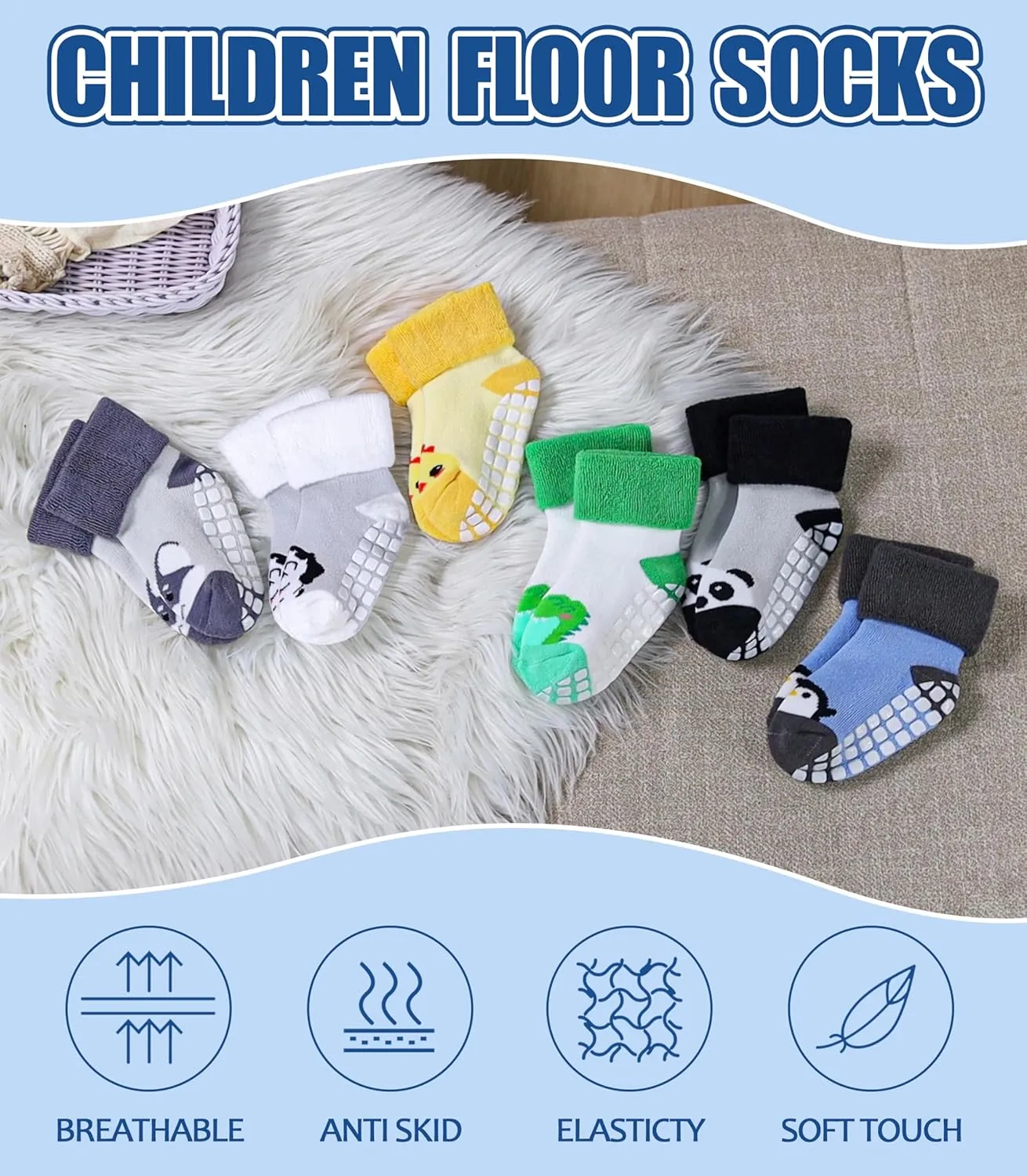 Baby Grips Non-Slip Thermal Socks for Kids, Toddler Girls Boys - Cozy Thick Cotton Winter Warm Socks