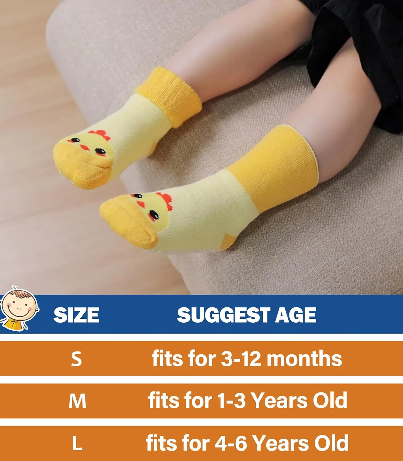 Baby Grips Non-Slip Thermal Socks for Kids, Toddler Girls Boys - Cozy Thick Cotton Winter Warm Socks