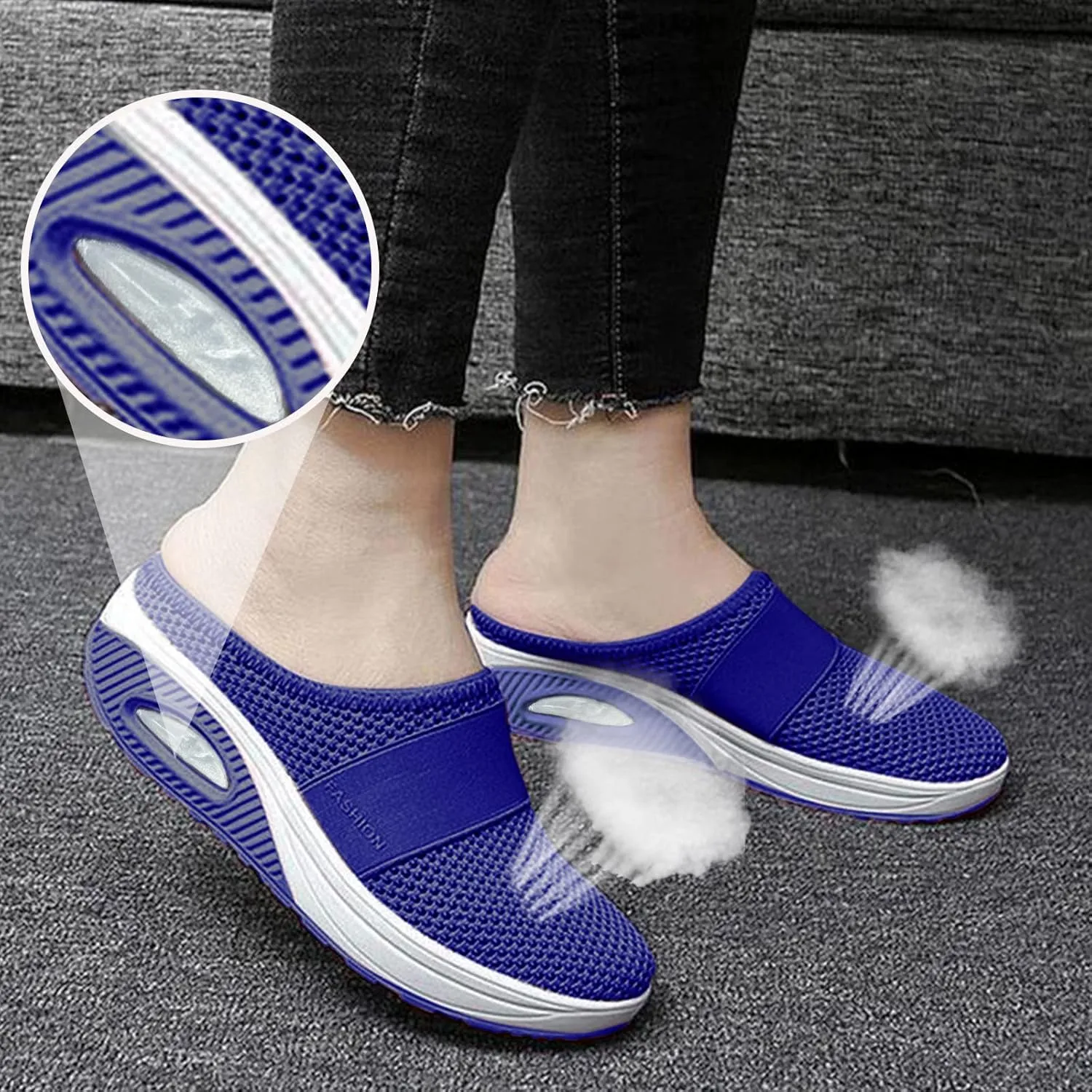 Cathalem Mule Sneakers for Women, Women's Air Cushion Slip-On Walking Shoes Orthopedic Diabetic Walking Shoes, Lace Up Shoes