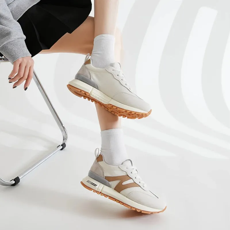 Chic Genuine Leather Lace-up Ergonomic Sneakers for Women