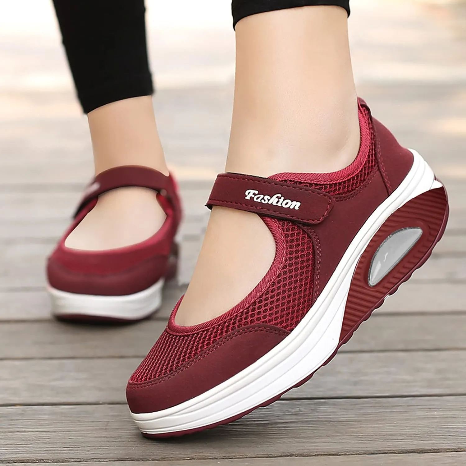 EMRELOD Womens Sneakers Platform Fashion Slip On Walking Shoes Breathable Running Shoes Lightweight Casual Breathable Mesh Low Top Gym Shoes Flat Non Slip Workout Shoes Play Sneakers (01-Wine, 8.5)