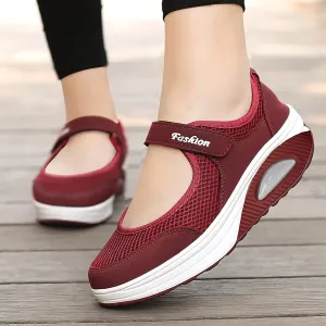 EMRELOD Womens Sneakers Platform Fashion Slip On Walking Shoes Breathable Running Shoes Lightweight Casual Breathable Mesh Low Top Gym Shoes Flat Non Slip Workout Shoes Play Sneakers (01-Wine, 8.5)