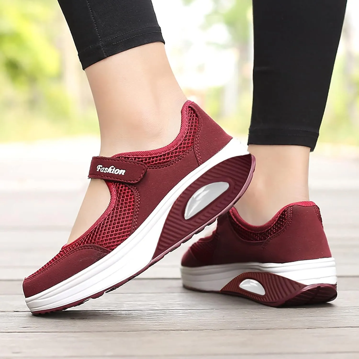 EMRELOD Womens Sneakers Platform Fashion Slip On Walking Shoes Breathable Running Shoes Lightweight Casual Breathable Mesh Low Top Gym Shoes Flat Non Slip Workout Shoes Play Sneakers (01-Wine, 8.5)
