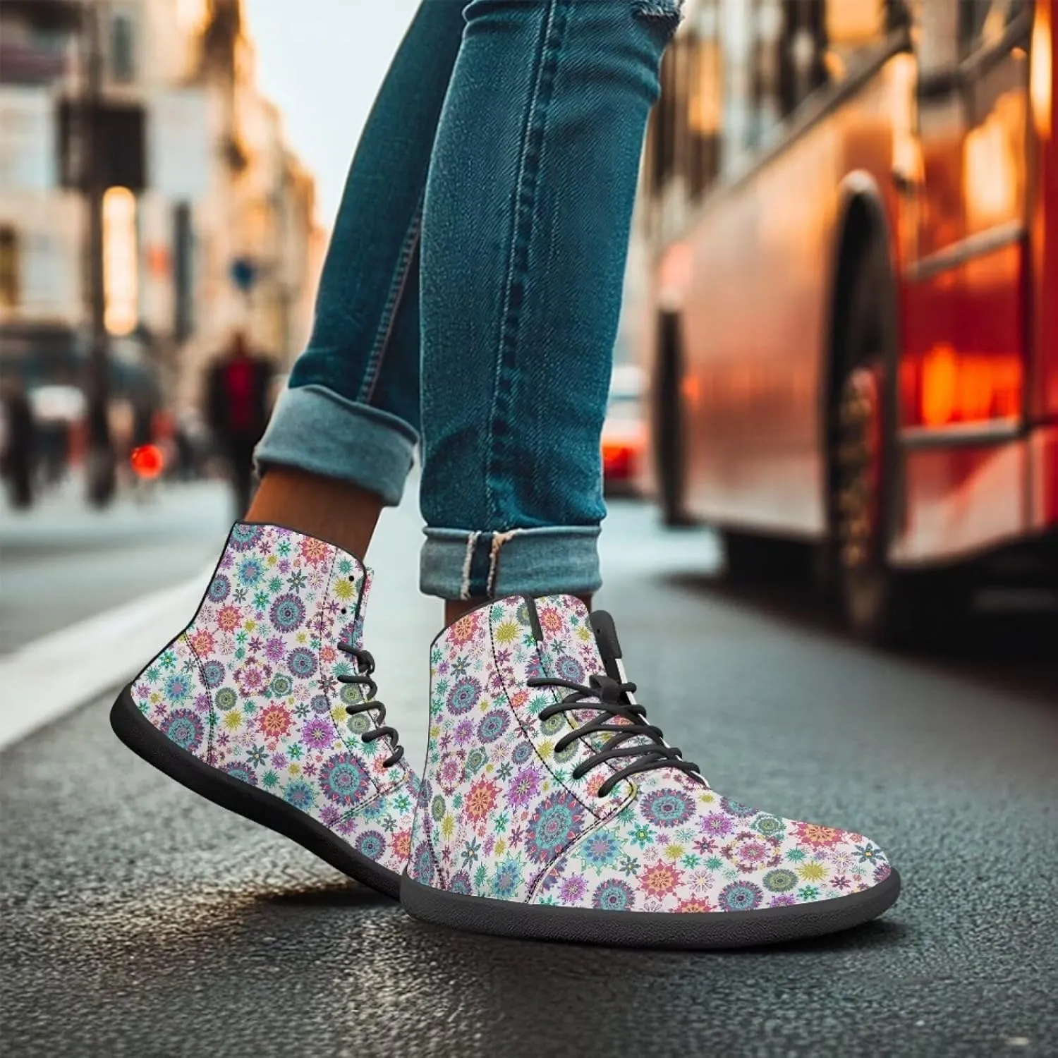 High Top Mandala Print Barefoot Shoes Hike & Walking Rubber Sole Minimalist Running Shoes for Men Zero-Drop Shoes