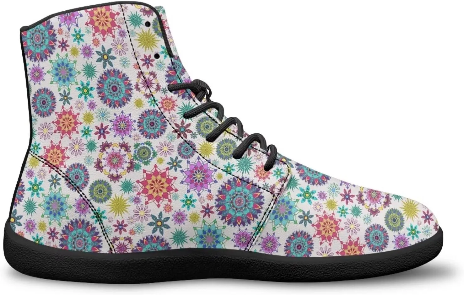 High Top Mandala Print Barefoot Shoes Hike & Walking Rubber Sole Minimalist Running Shoes for Men Zero-Drop Shoes
