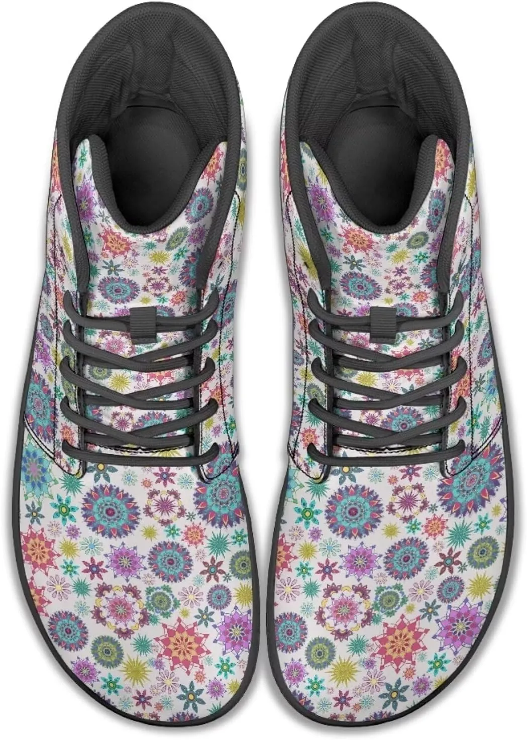 High Top Mandala Print Barefoot Shoes Hike & Walking Rubber Sole Minimalist Running Shoes for Men Zero-Drop Shoes