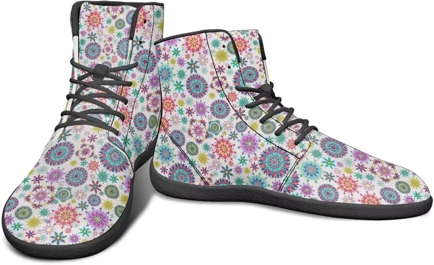 High Top Mandala Print Barefoot Shoes Hike & Walking Rubber Sole Minimalist Running Shoes for Men Zero-Drop Shoes