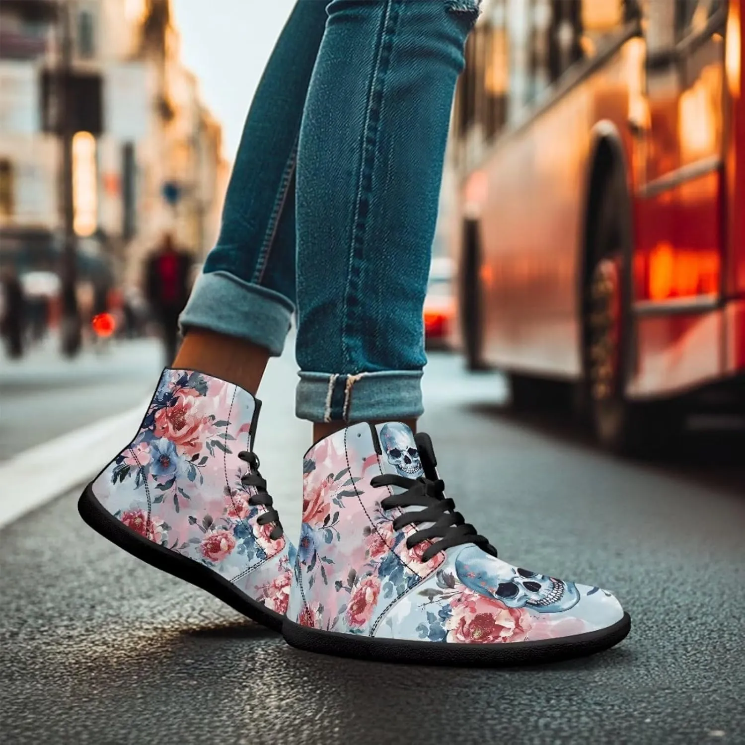High Top Skull Print Barefoot Shoes - Zero Drop Non Slip Running Shoes, Gym Shoes, Grounded Footwear for Men
