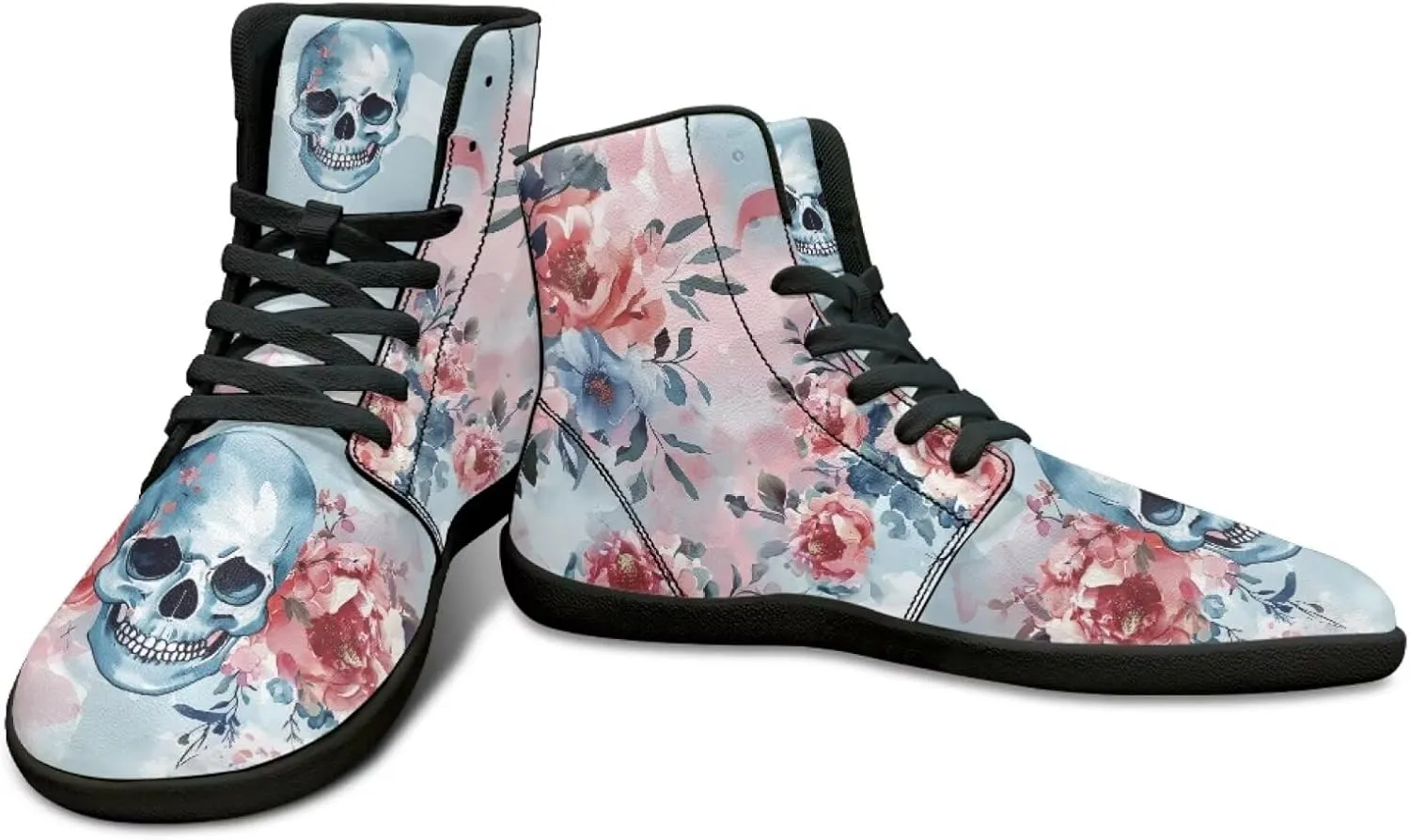 High Top Skull Print Barefoot Shoes - Zero Drop Non Slip Running Shoes, Gym Shoes, Grounded Footwear for Men