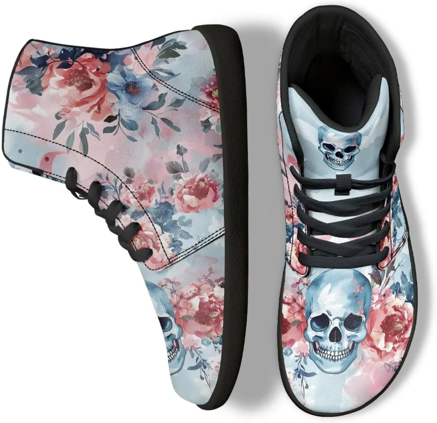 High Top Skull Print Barefoot Shoes - Zero Drop Non Slip Running Shoes, Gym Shoes, Grounded Footwear for Men