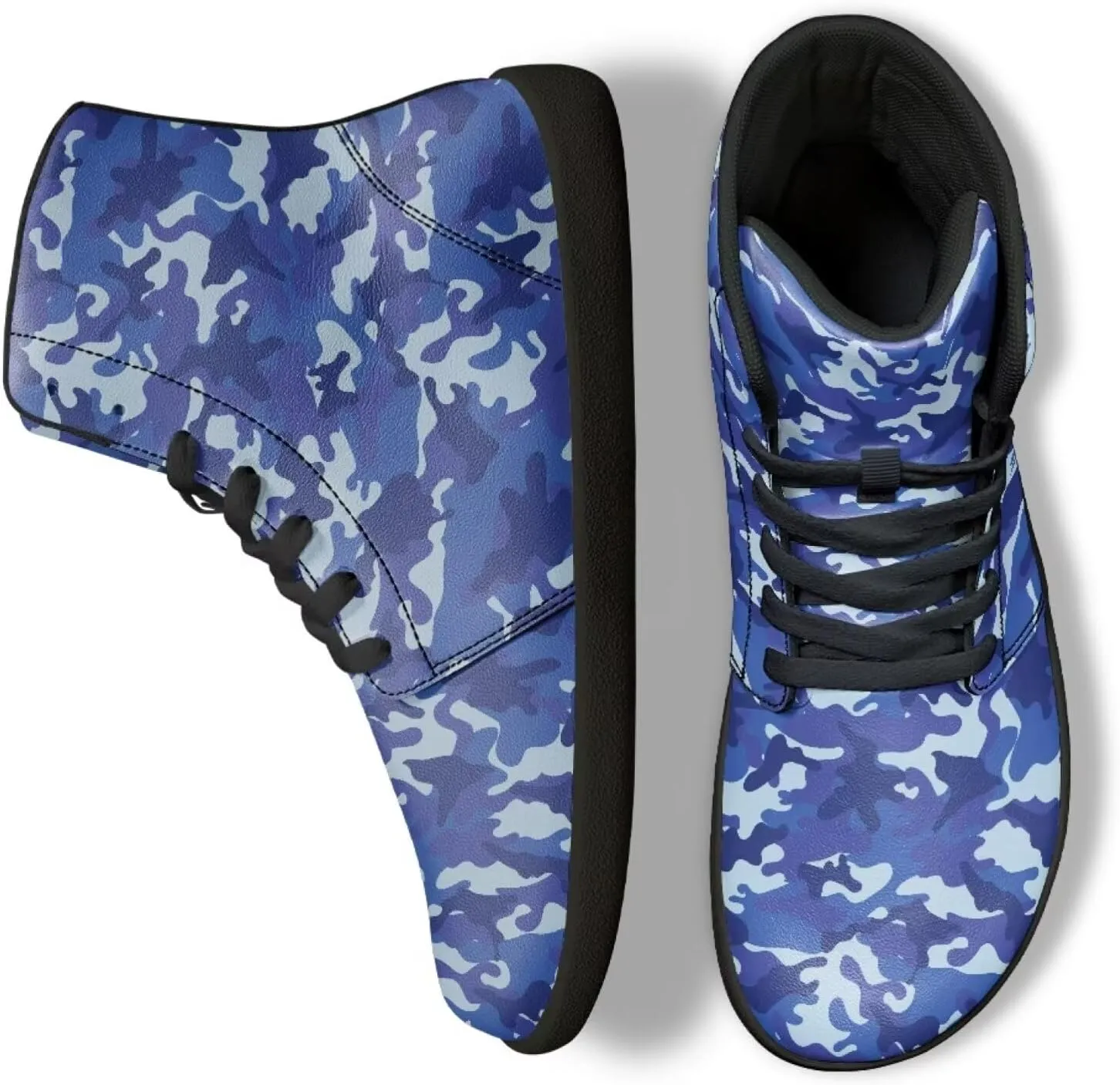 Men's High Top Camo Design Barefoot Travel Shoes, Zero-Drop, Non-Slip and Rubber Sole