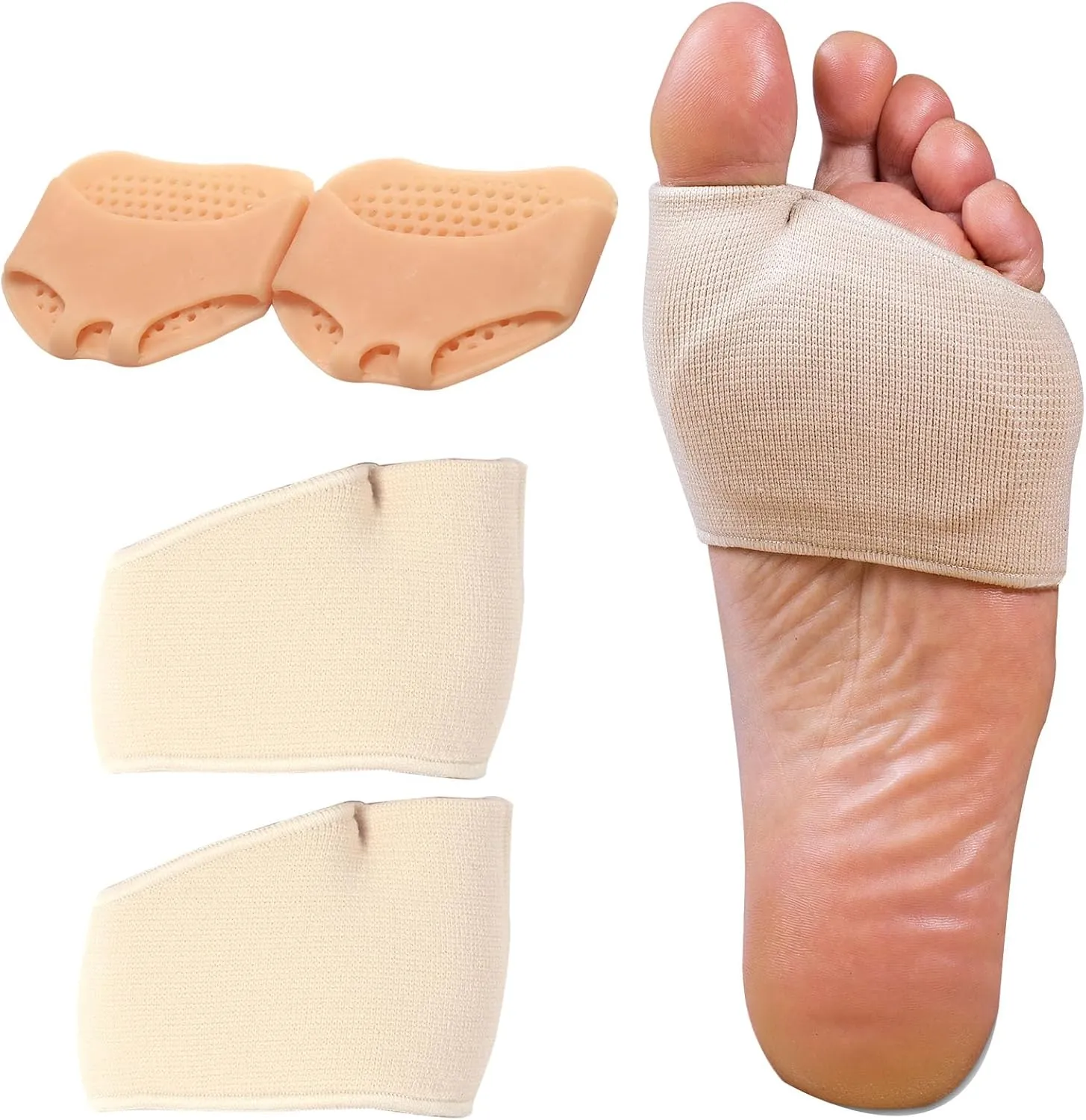 Metatarsal Pads for Men & Women - 4PC Gel-Infused Ball of Foot Cushions- Metatarsalgia Pain Relief Insoles -Forefoot Support for Running, Work Shoes, Plantar Fasciitis (S)