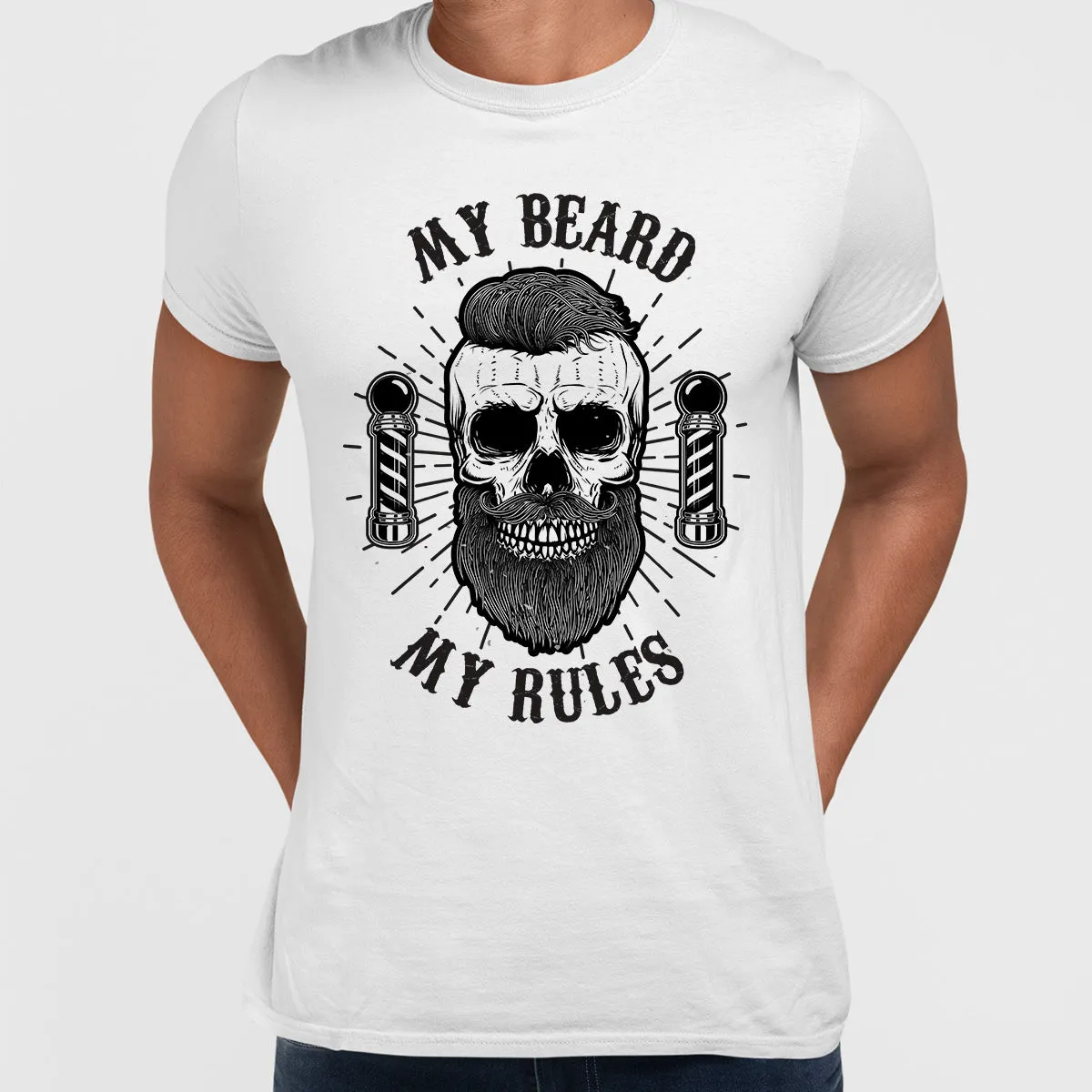 My Beard My Rules Cool Hipster Skull Mens Black White & Grey T-shirt