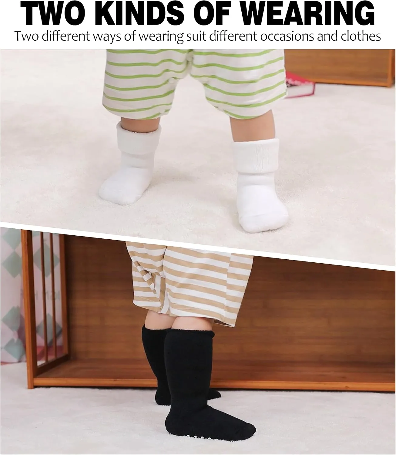 SDBING Baby Boys Girls Grips Socks Infant Toddlers Kids Non Slip Warm Thick Cotton Ankle Crew Socks with Grippers