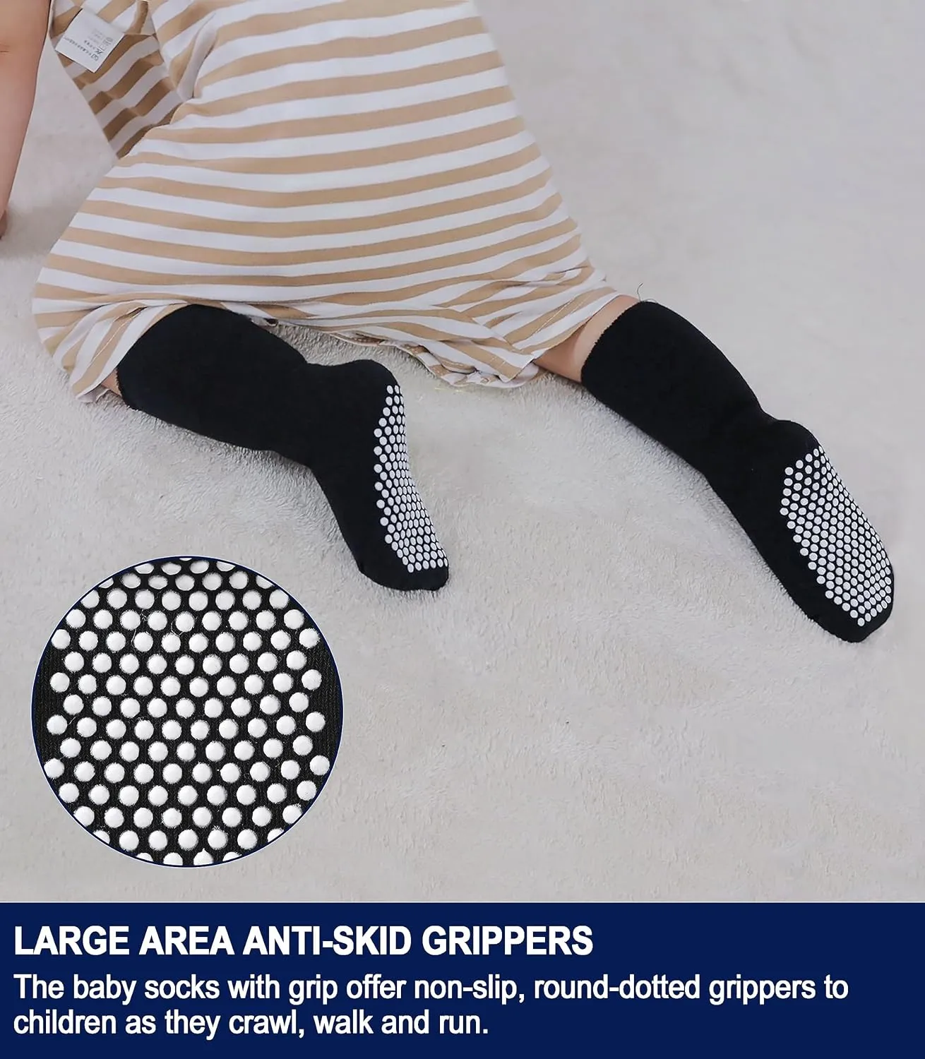 SDBING Baby Boys Girls Grips Socks Infant Toddlers Kids Non Slip Warm Thick Cotton Ankle Crew Socks with Grippers