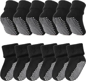 SDBING Baby Boys Girls Grips Socks Infant Toddlers Kids Non Slip Warm Thick Cotton Ankle Crew Socks with Grippers