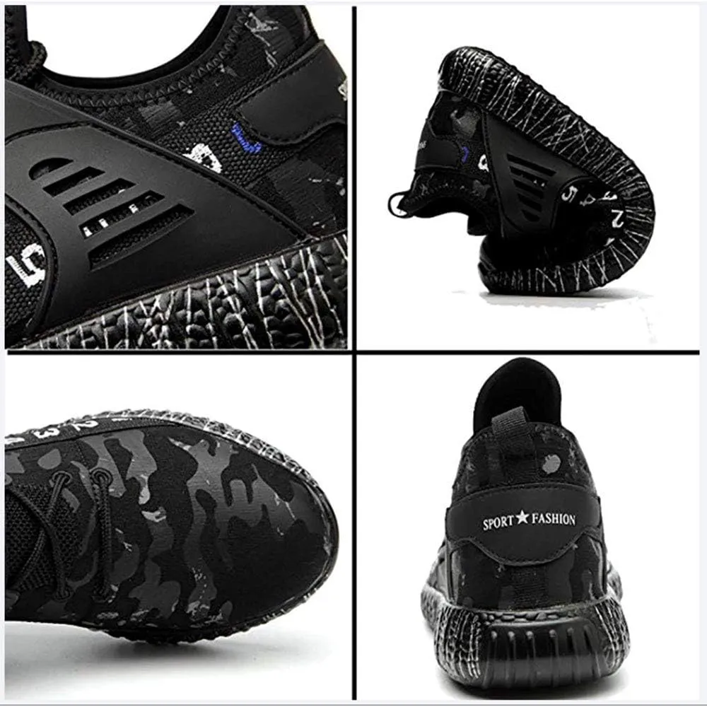 Wygwlg Mens Steel Toe Safety Shoes Work Shoes for Women,Slip Resistant Puncture Proof Industrial Construction Shoes Camouflage,Black-43