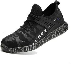 Wygwlg Mens Steel Toe Safety Shoes Work Shoes for Women,Slip Resistant Puncture Proof Industrial Construction Shoes Camouflage,Black-43