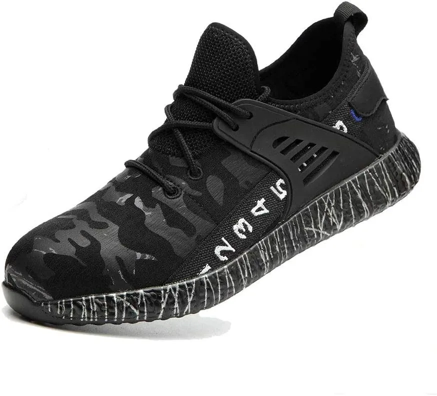 Wygwlg Mens Steel Toe Safety Shoes Work Shoes for Women,Slip Resistant Puncture Proof Industrial Construction Shoes Camouflage,Black-43